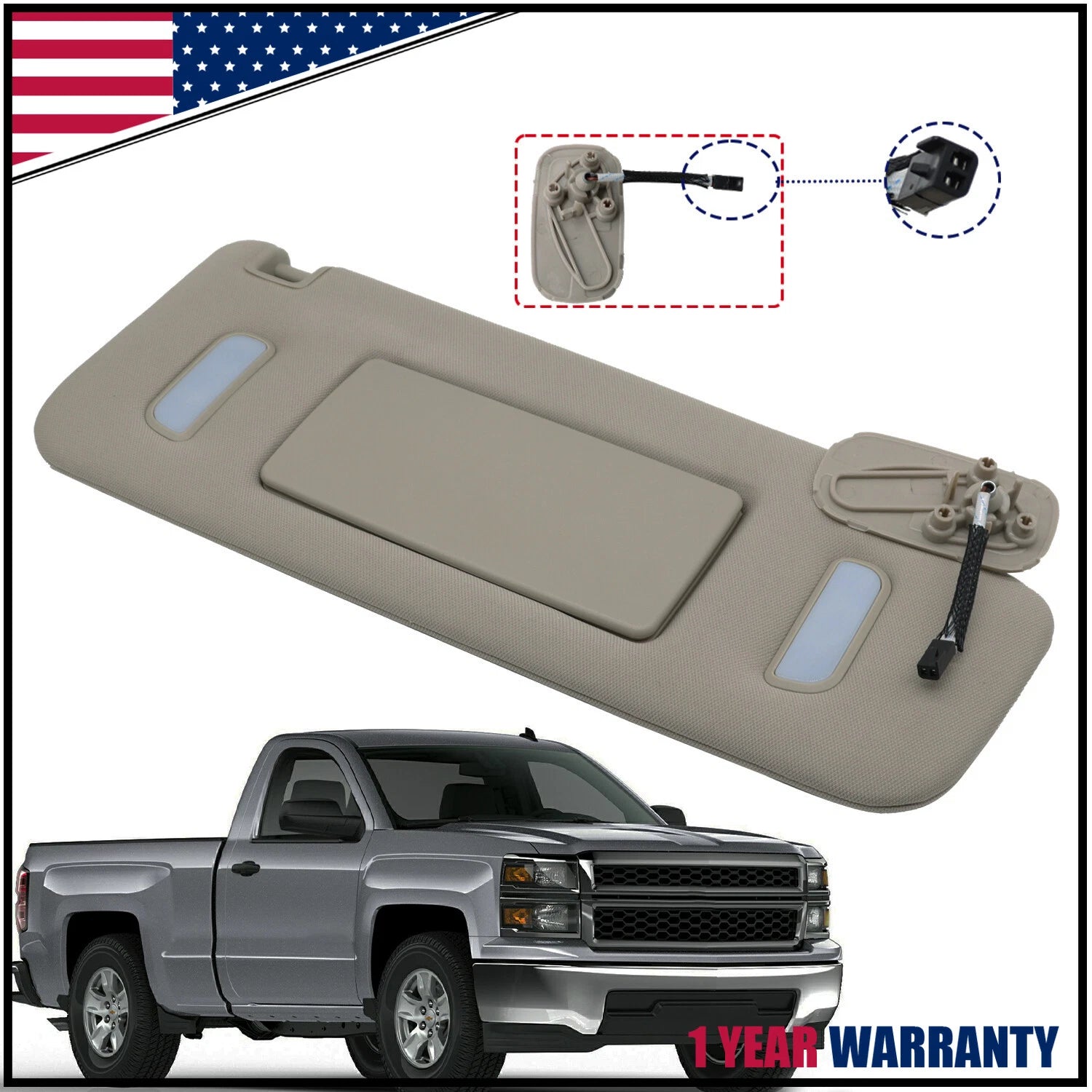 Right Side Sun Visor with Light for Chevrolet GMC Sierra (2007–2014) 22850310