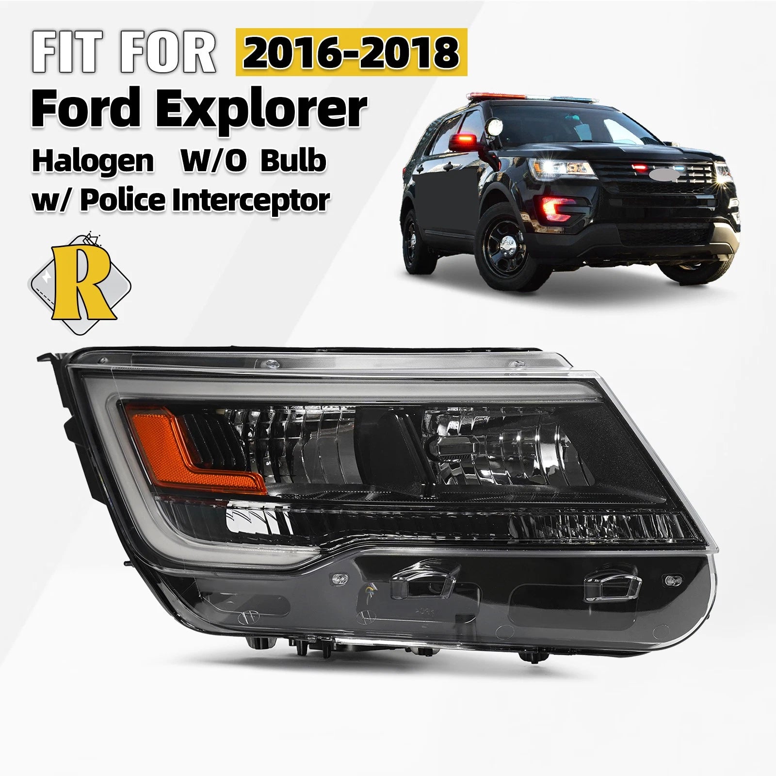 Halogen Headlight for Ford Explorer (2016–2018) w/ Police Interceptor Right Side