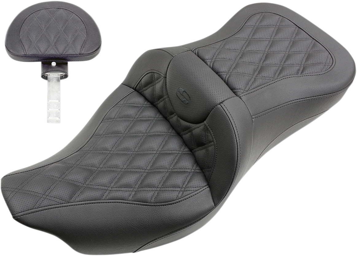 SADDLEMEN Roadsofa Seat for Harley FL (Full Lattice Stitch, Black)