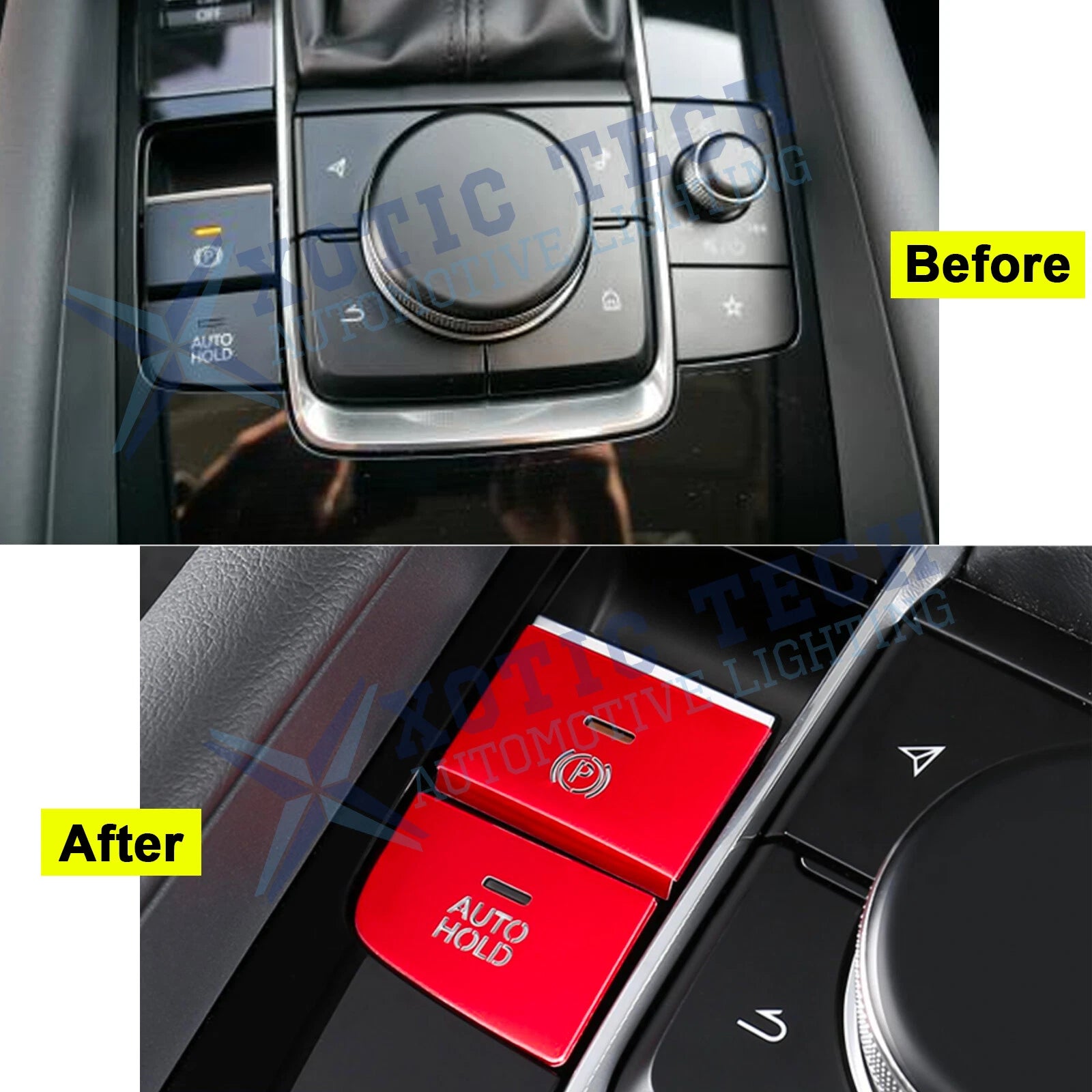 Red P Gear Brake Hold Engine Start Push Button Combo Cover for Mazda 3 (2020)