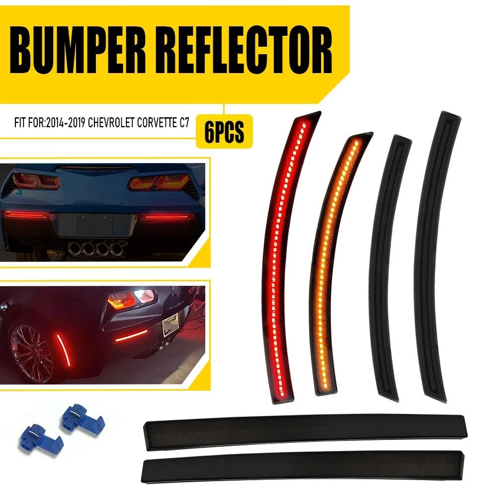 6X Smoked LED Bumper Rear Reflector Lights for Chevrolet Corvette C7 (2014–2019)