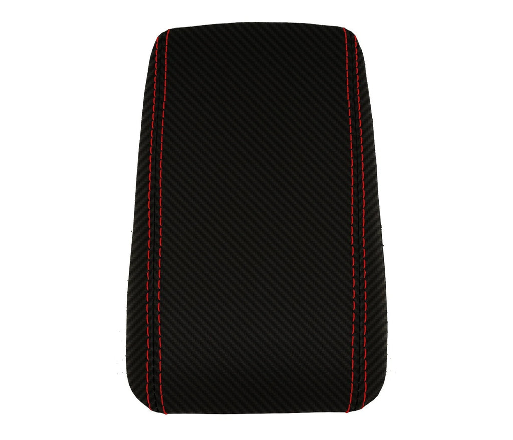 Console Lid Armrest Cover for Scion TC (2005–2010) Red Stitch PVC Carbon