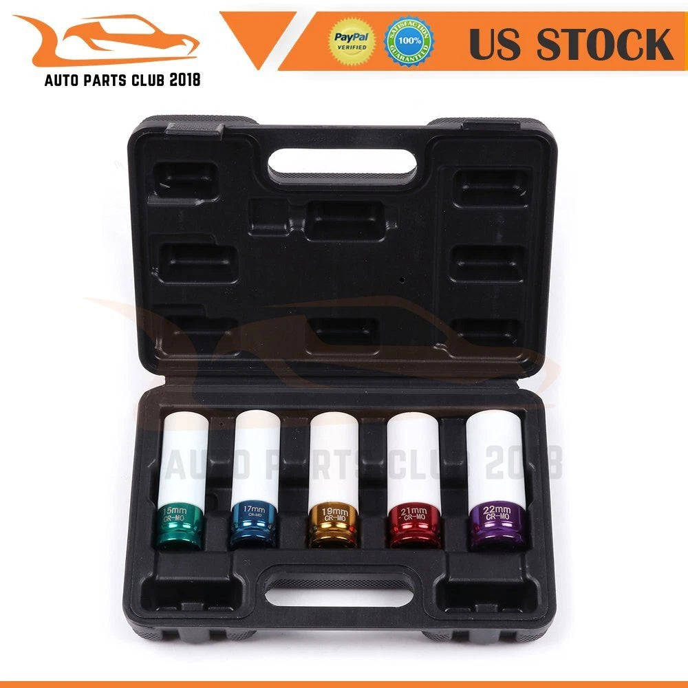 Set of 5 Deep Impact Sockets for Wheel Protectors (1/2" 15-22mm)