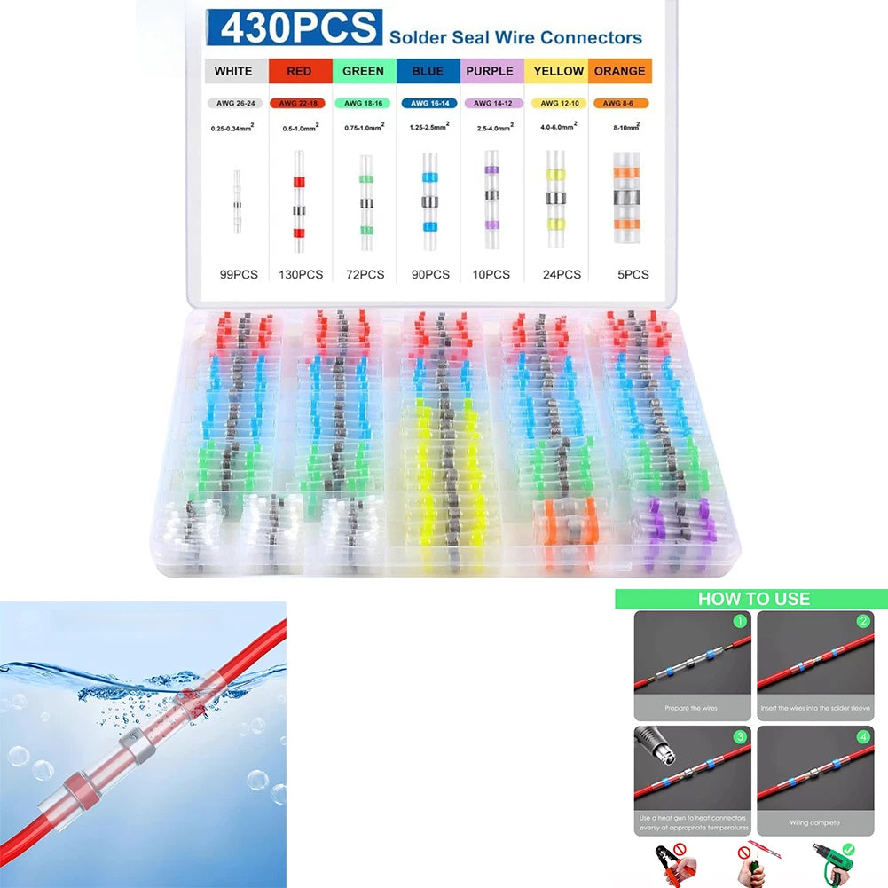 430PCS Waterproof Solder Seal Heat Shrink Wire Connectors Kit for Automotive