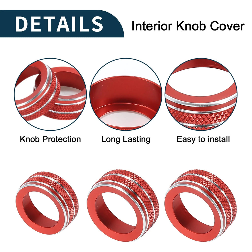 Set of 3 AC Climate Heater Switch Knob Cover Rings for Audi A3 8V (2014–2020) Red