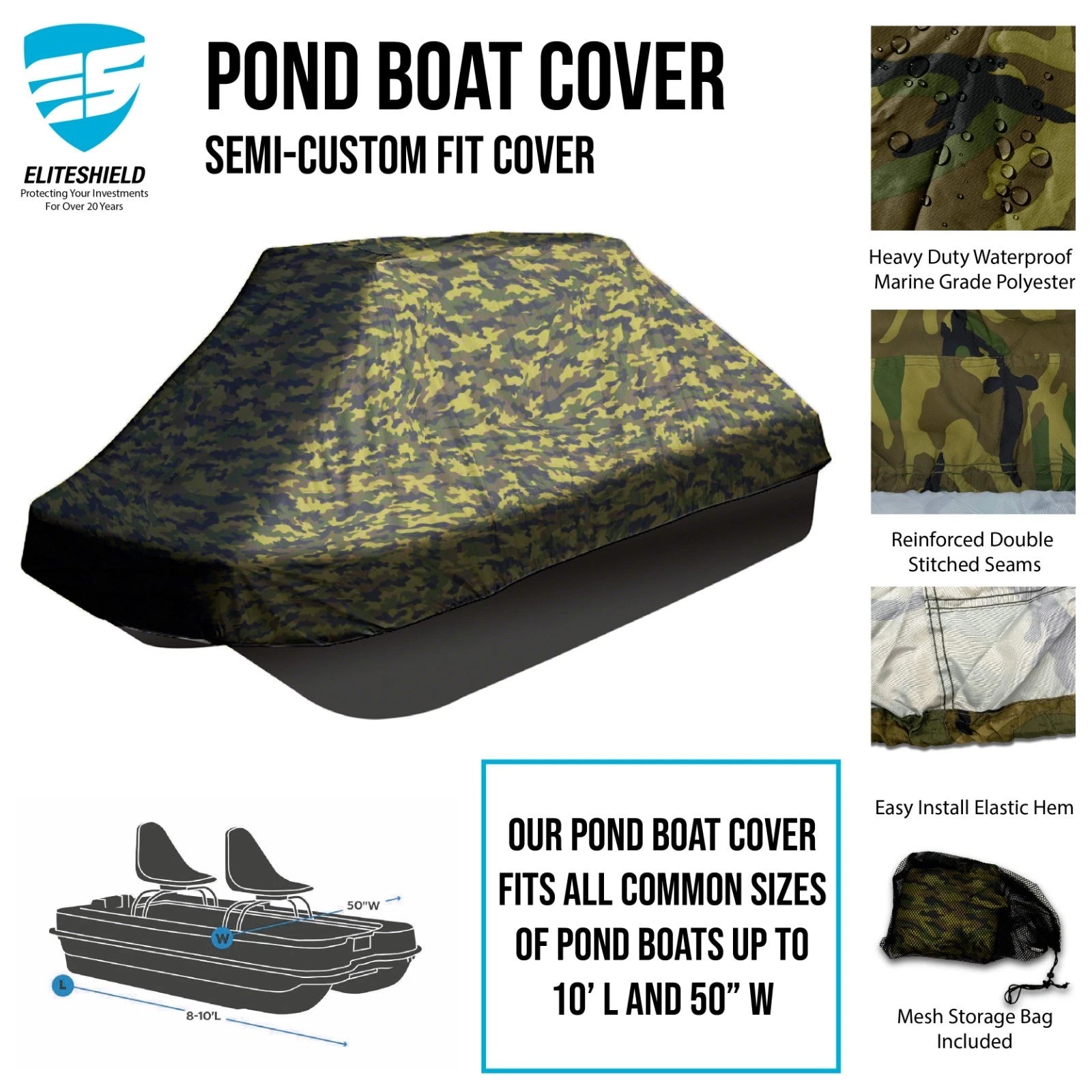 Storage Cover for Camo Molded Pond Boat (8' - 10'L, 49"W)