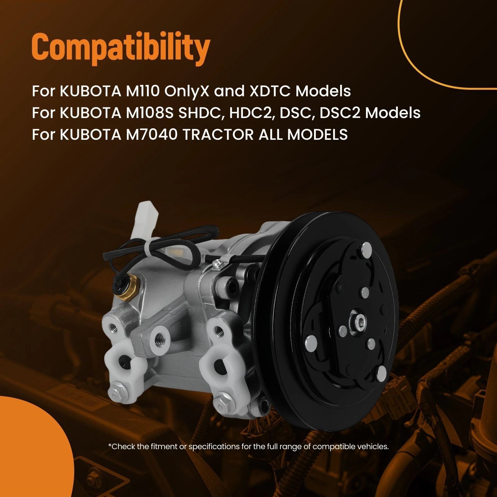 AC Compressor w/Clutch for Kubota M7040 M8540 M9540 (2007–2018) 3C581-50060 12V