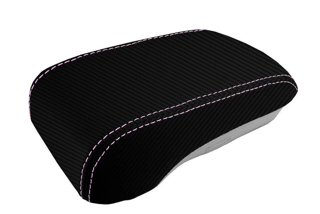 Console Lid Armrest Cover for Mitsubishi Lancer (2008–2016) Carbon Fiber Pink Stitch