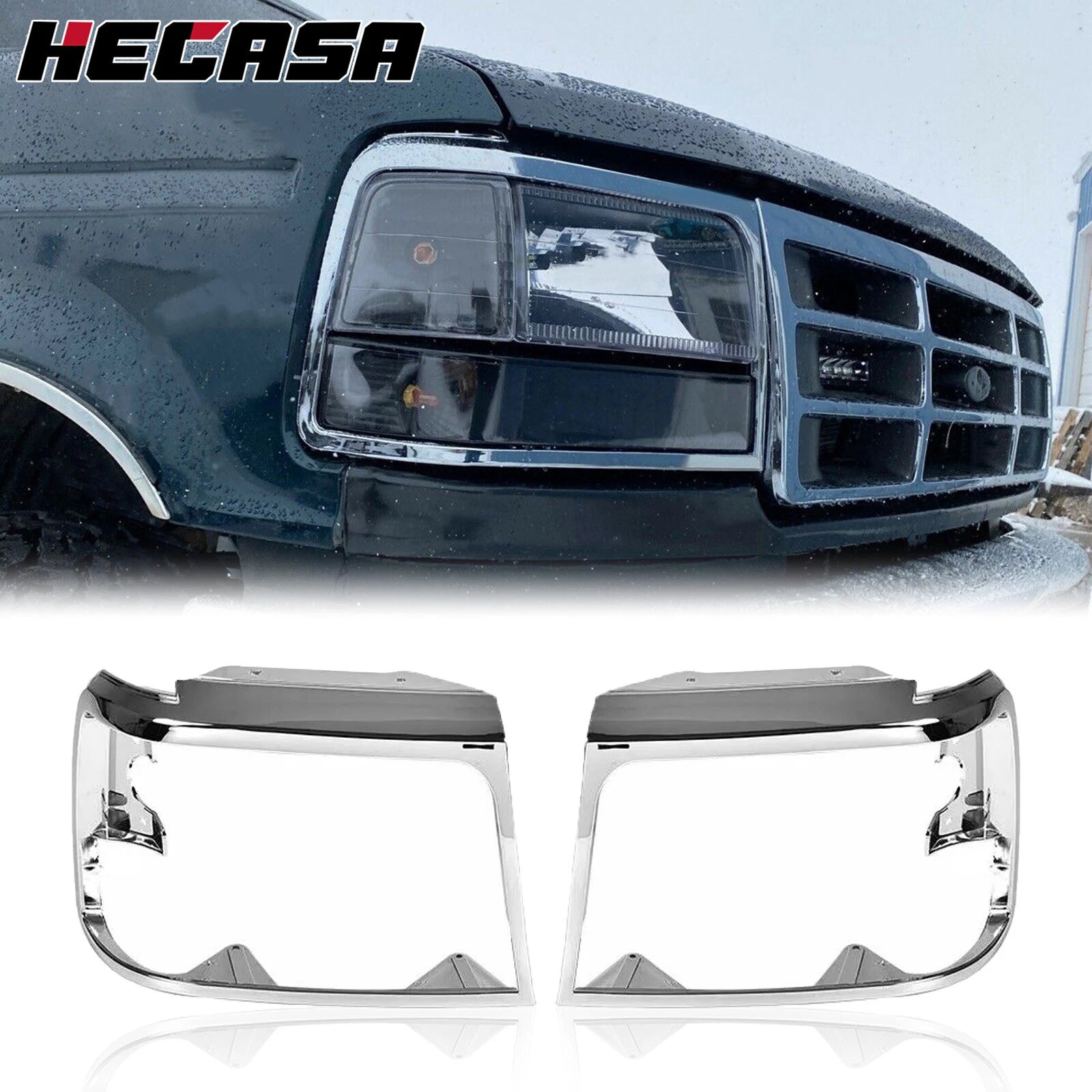 Set of 2 Chrome Headlight Trim Bezels for Ford Bronco F150 (1992–1996)