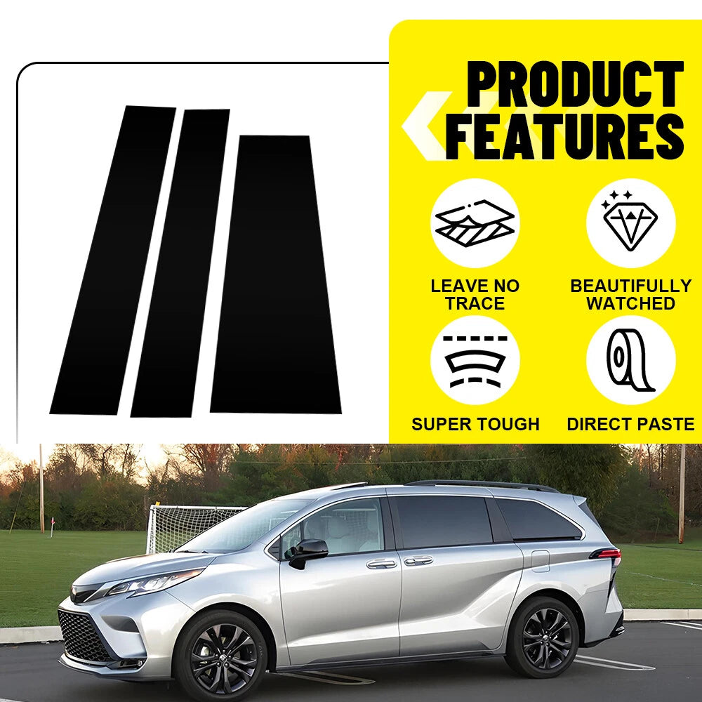 Gloss Black Pillar Posts Door Window Trim for Toyota Sienna (2021–2024)
