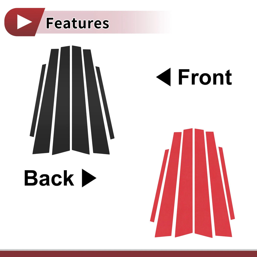 6 Pcs Door Pillar Window Trim for Honda Civic (2001–2005) Black