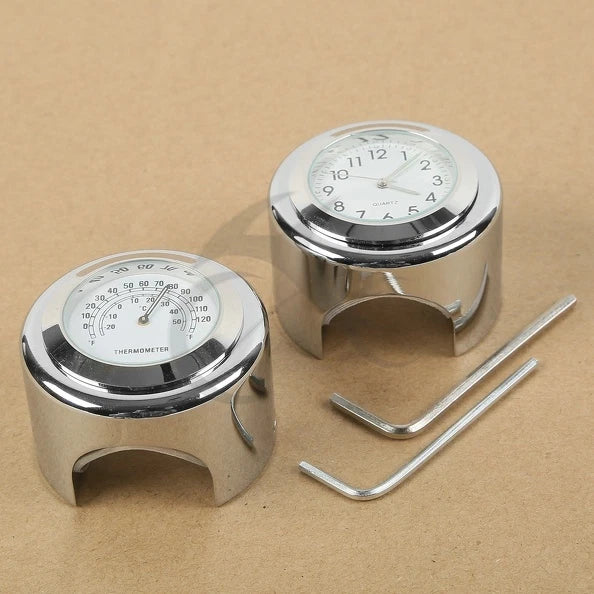 1" 7/8" Chrome Handlebar Clock & Thermometer for Honda CB VTX VT