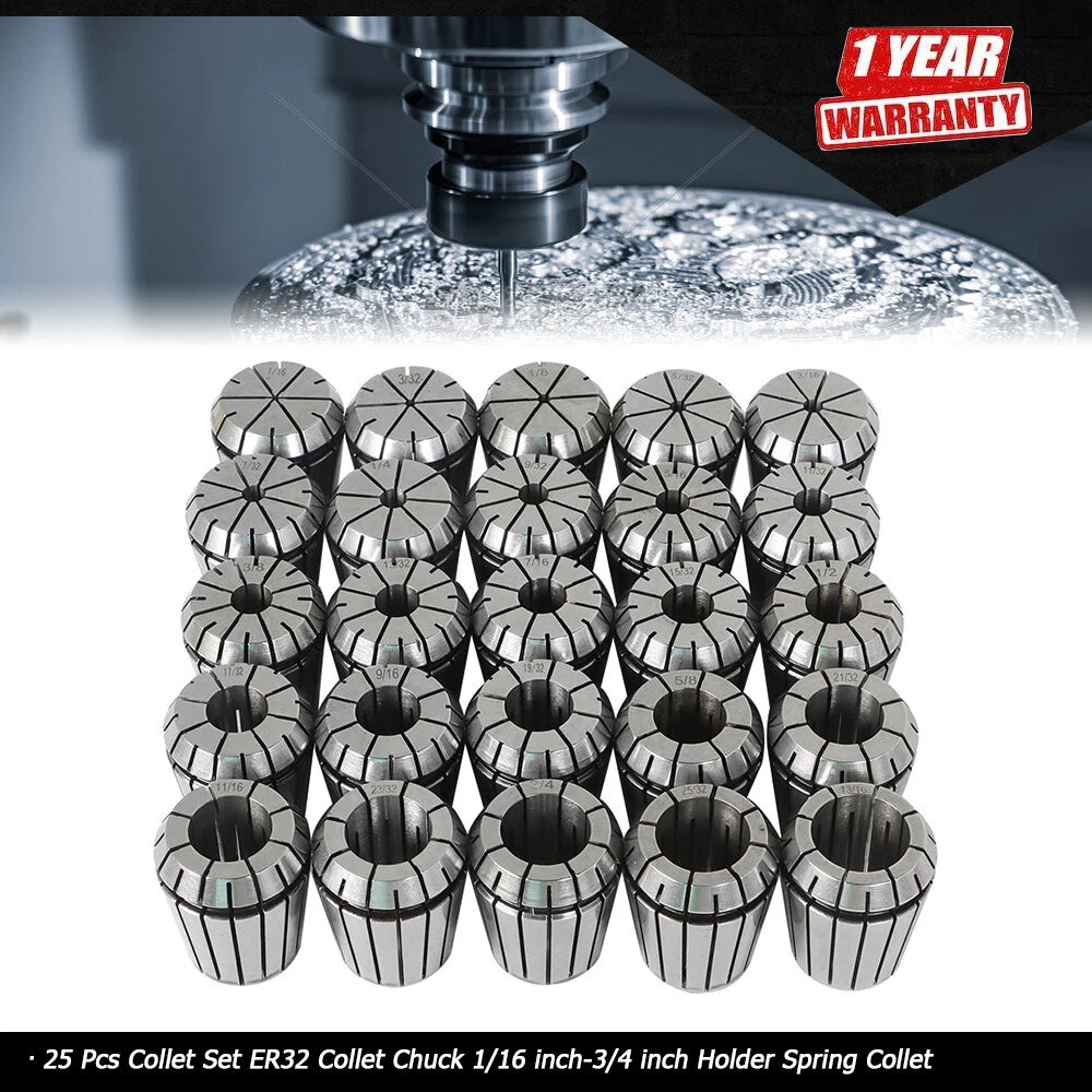 25 Pack ER32 Collet Set for Universal Use (1/16 inch - 3/4 inch)