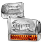 Pair of Chrome/Clear Headlights with LED Turn Signal Lamps for Ford Super Duty (1999–2004)