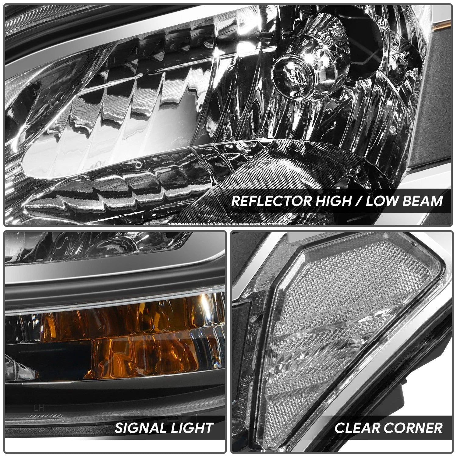 Headlight Lamp Pair for Kia Soul (2010–2011) Black Housing Clear Corner