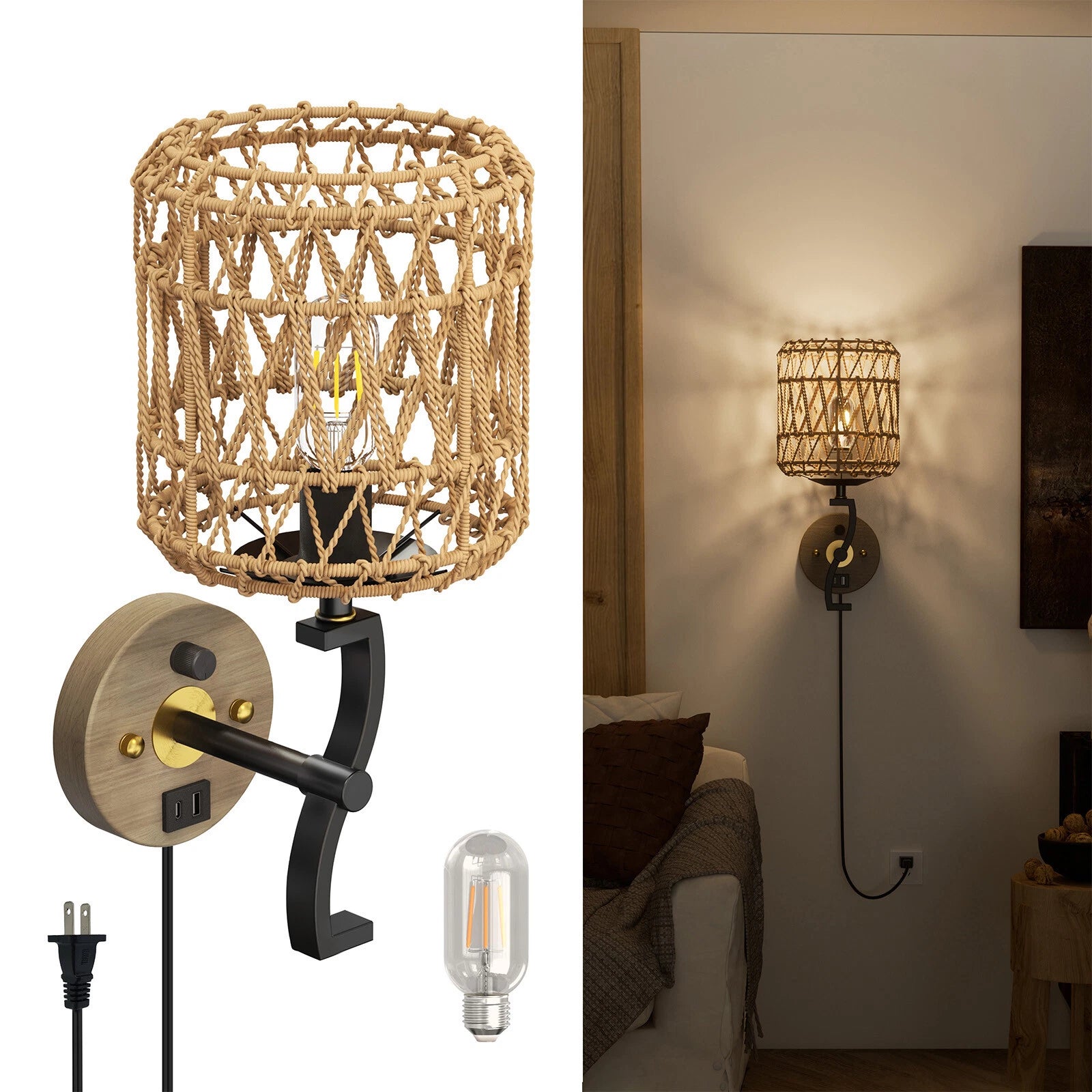 Dimmable Wall Light Fixture for Vintage Style Indoor Bedroom Living Room