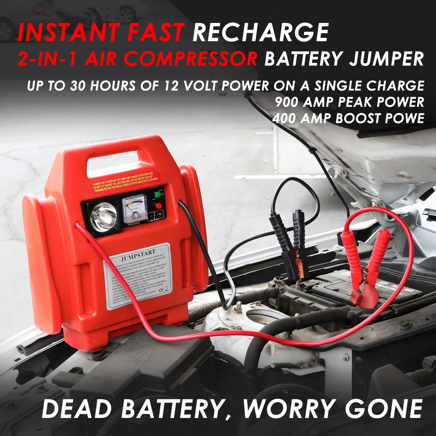 12V 300PSI Jump Starter Battery Pack with Built-in Work Light