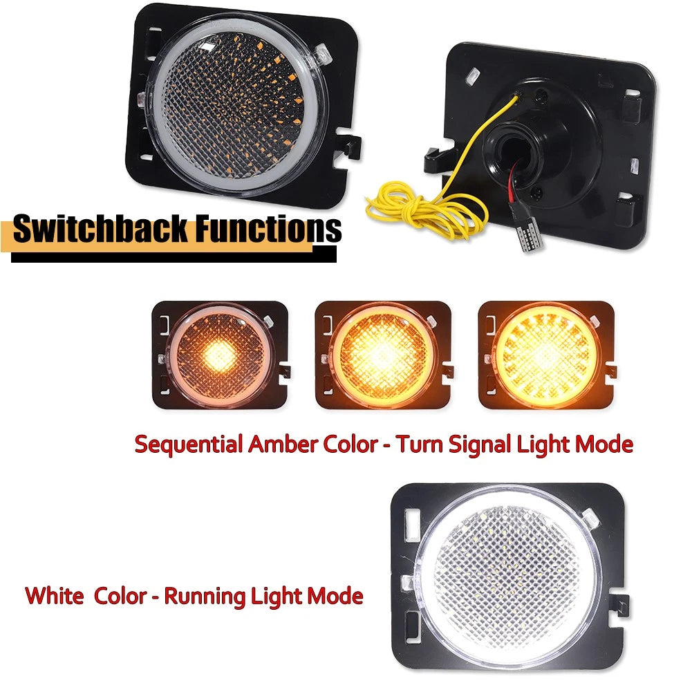 2X Clear Switchback LED Side Marker Lights for Jeep Wrangler JK (2007–2018)