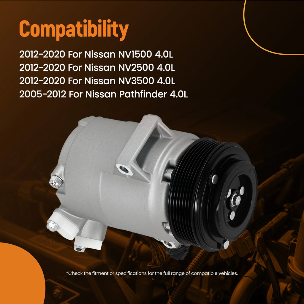 A/C Compressor for Nissan NV1500 4.0L (2012–2020) CO10865JC