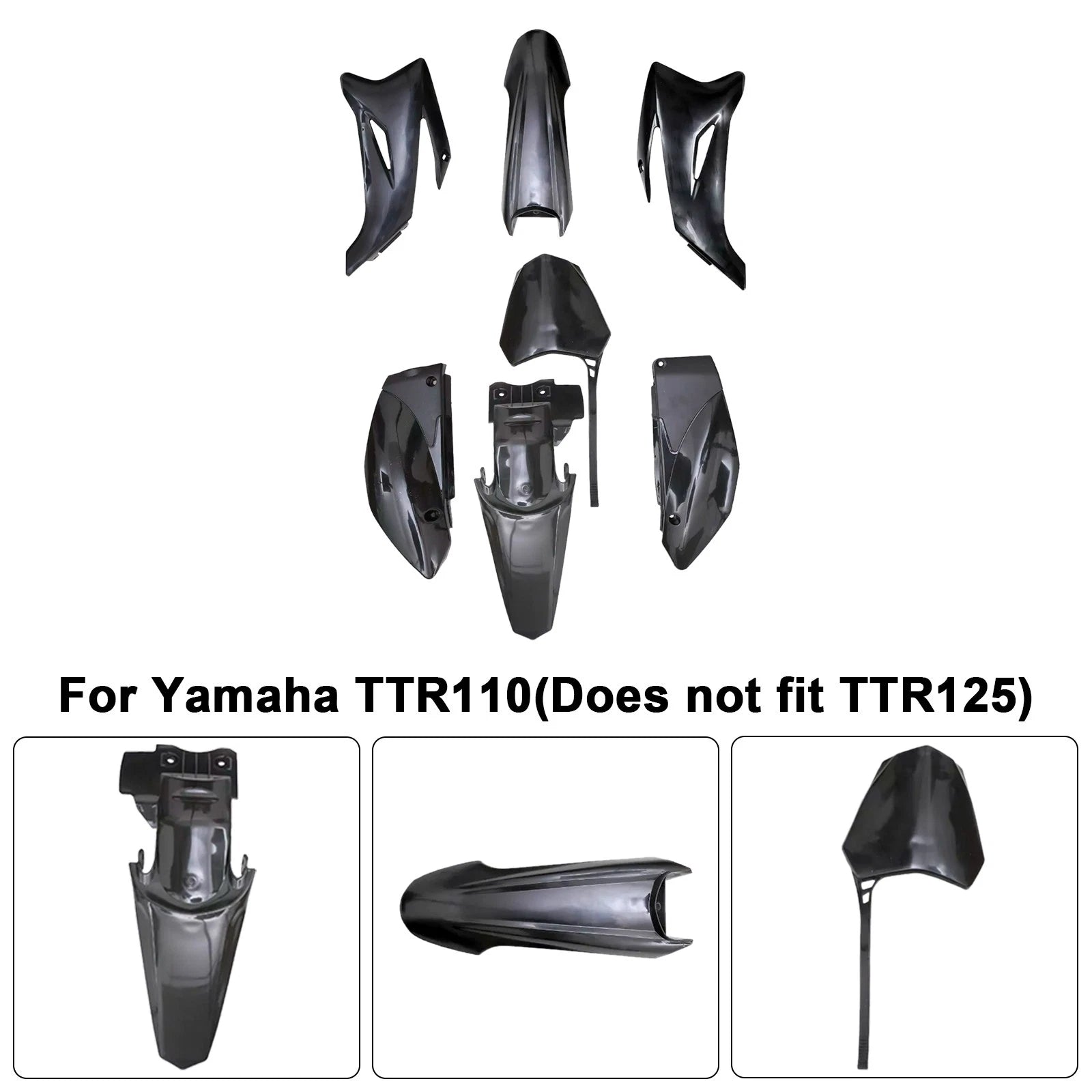 Body Plastic Kit Fender Fairing for Yamaha TTR110 (2008–2022) Black