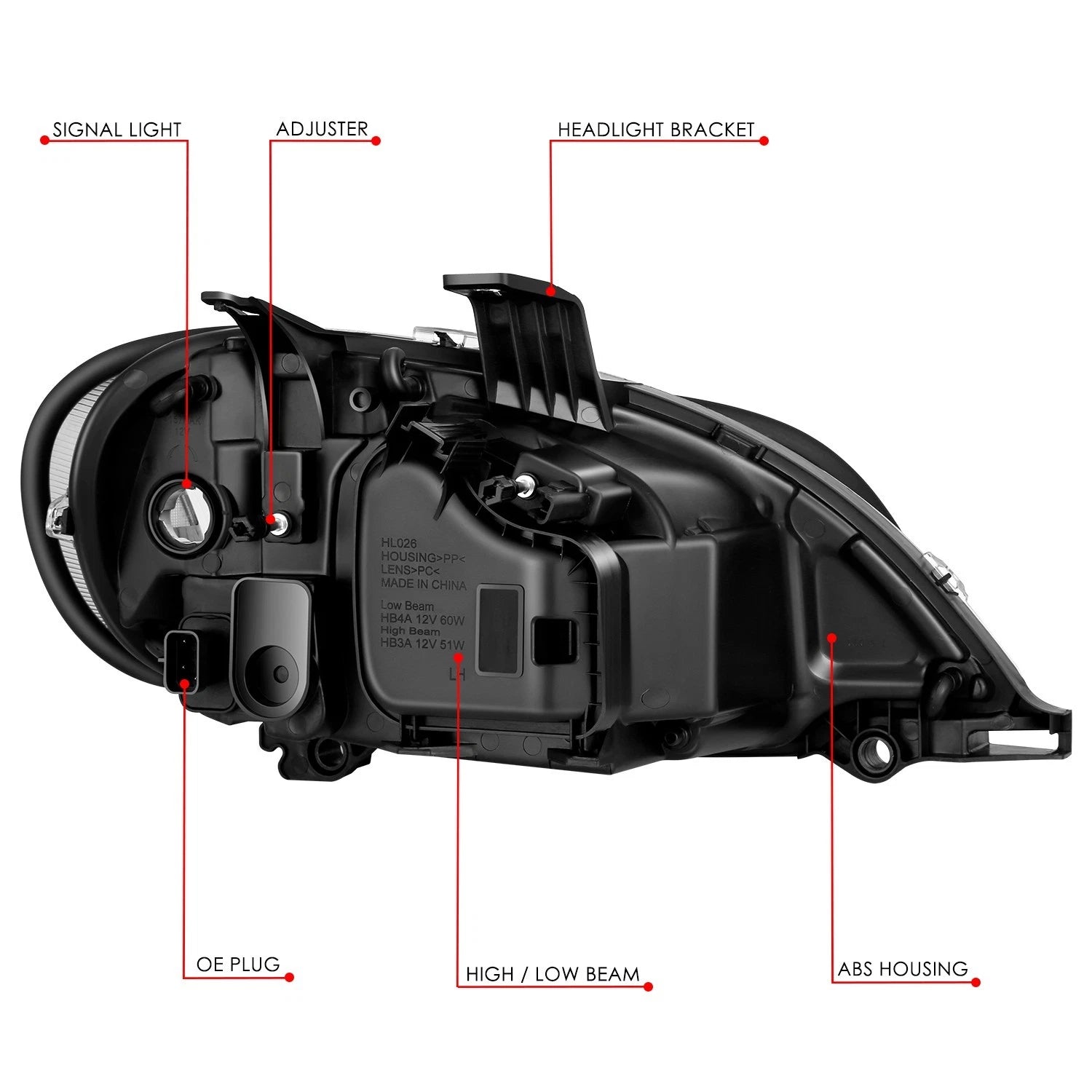 Headlight Assembly for Freightliner M2 106 112 (2003–2018) Black Housing Clear Lens