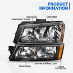 Set of 2 Black Housing Amber Corner Bumper Headlights for Chevrolet Silverado (2003–2006)