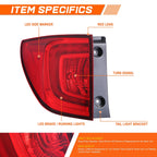 Chrome Red LED Outer Taillight Brake Lamp for Honda Pilot (2016–2018)