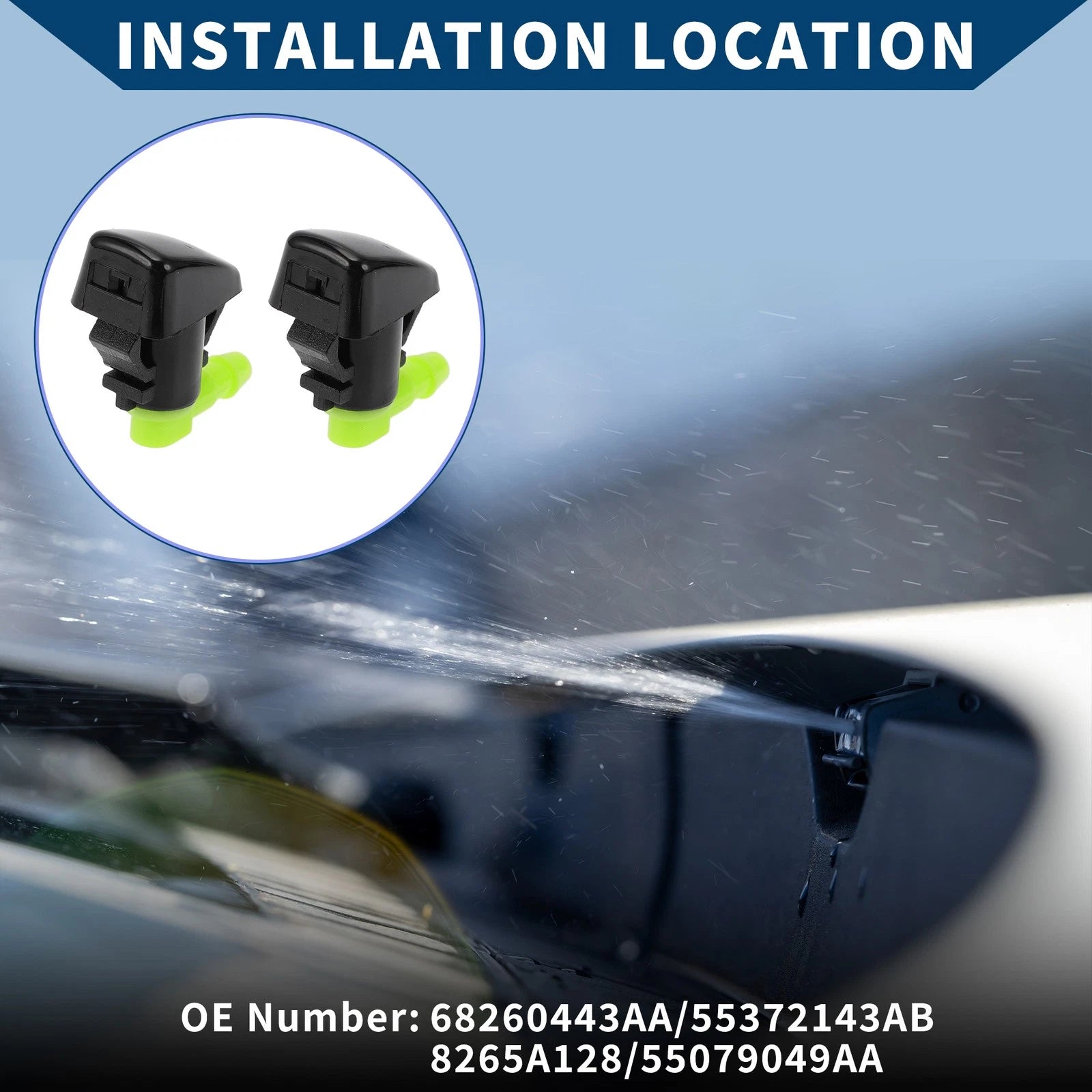 2X Front Windshield Washer Nozzles No.68260443AA/55372143AB for Jeep Commander (2006–2010)