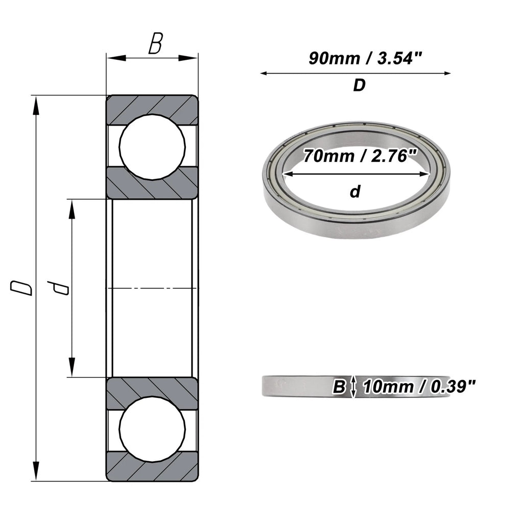 Deep Groove Ball Bearing P4 70x90x10mm for Scooter Skateboard (1 Pc)