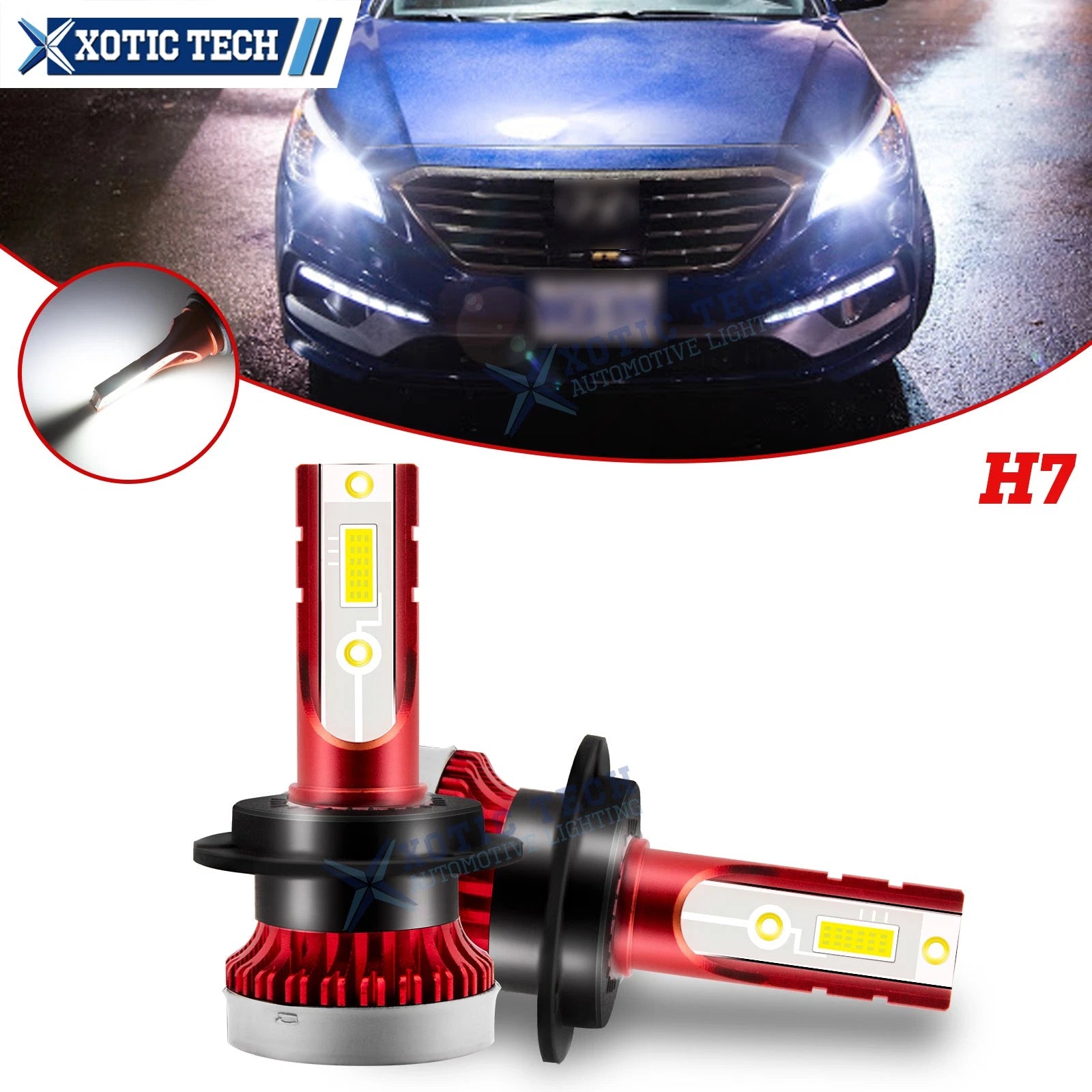 Cool Xenon White H7 COB LED High Beam Headlight Bulbs For Hyundai (—)