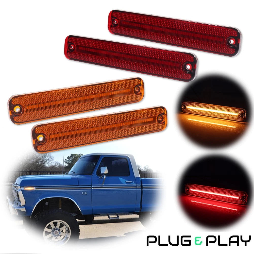 Amber/Red LED Side Marker Lights for Ford F Series Truck (1973–1979)