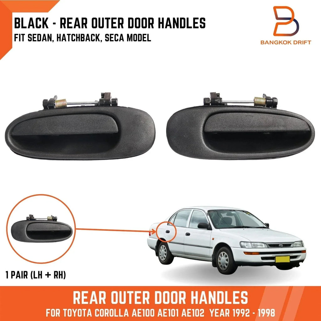 Black Rear Outer Door Handles  for Toyota Corolla (1992-1998)