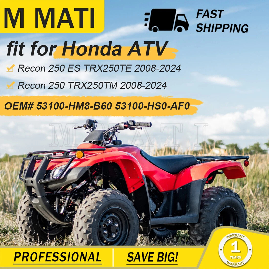 Handlebars for Honda TRX250 TE/TM Recon (2001–2006) Part #53100-HM8-B60