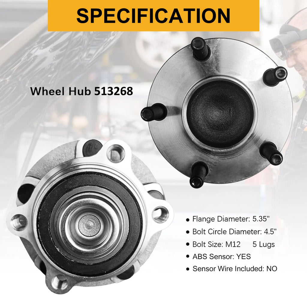 Pair Front Wheel Bearings & Hubs Assembly 513268 for Infiniti G35 (2003–2007)