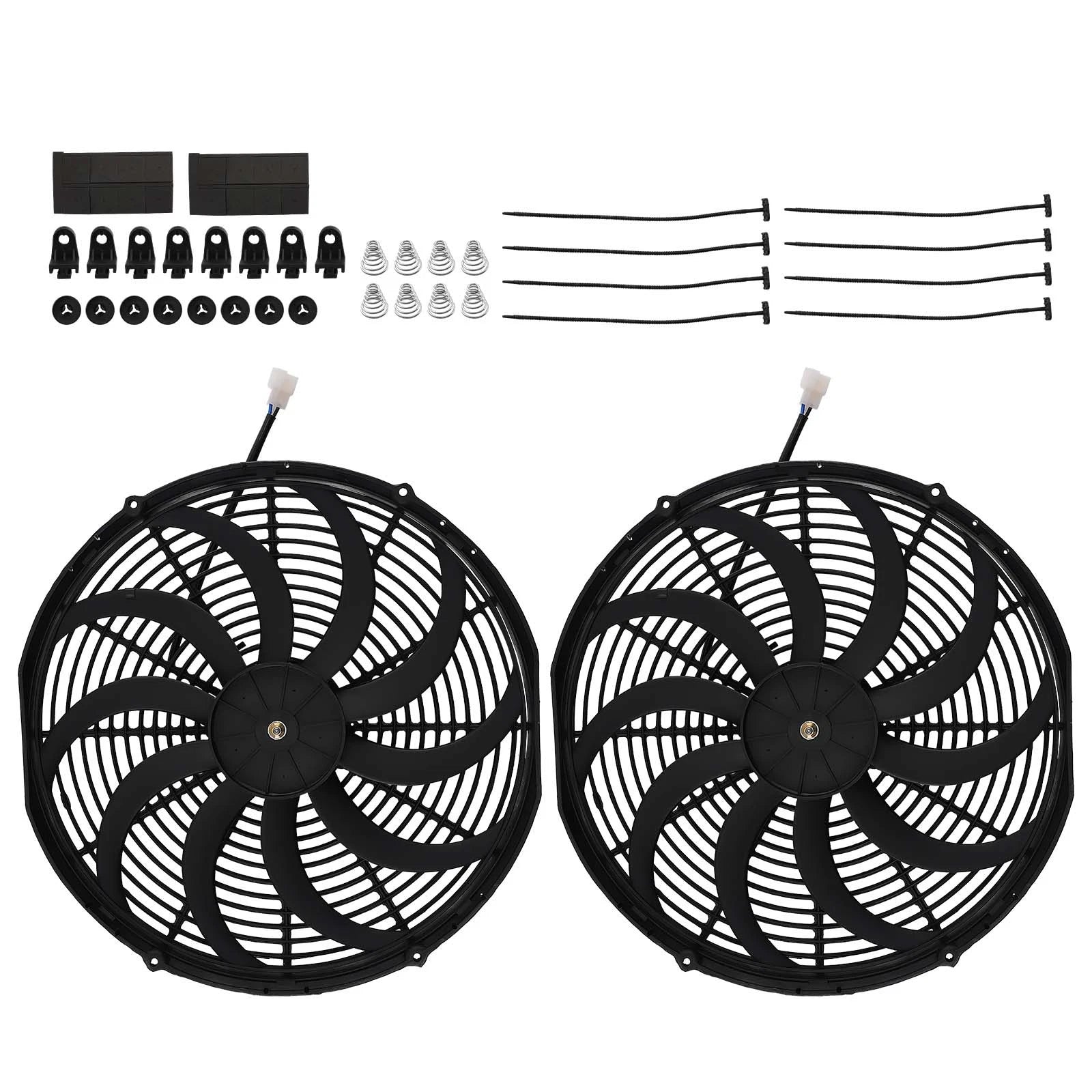 2X 16 Inch Electric Radiator Slim Fan Assembly 12V 120W Universal Fitment