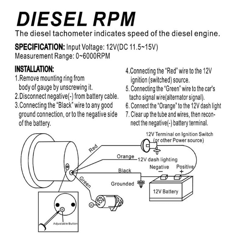 52mm Tacho Gauge for Diesel Engines (06000 RPM)