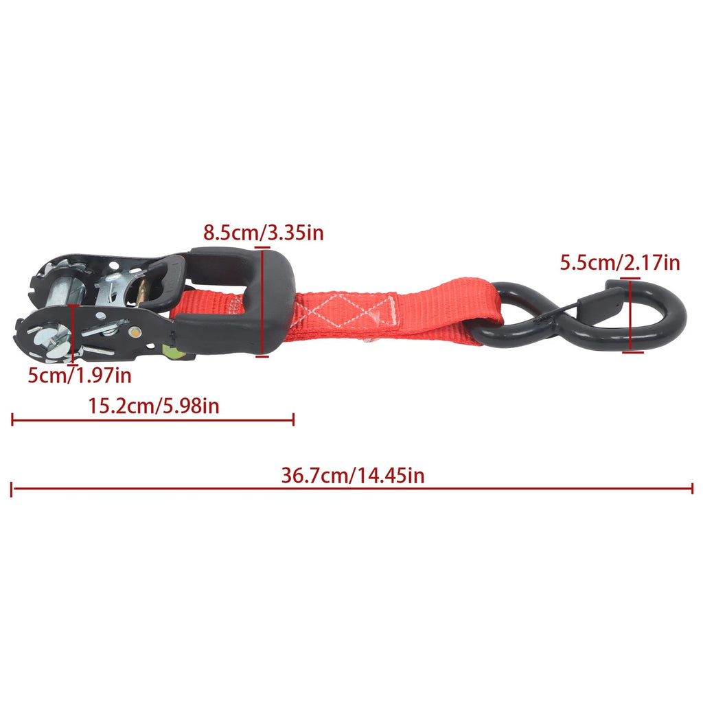 Set of 4 Ratchet Straps 1.6in x 8ft Red Polyester 5208lbs Strength