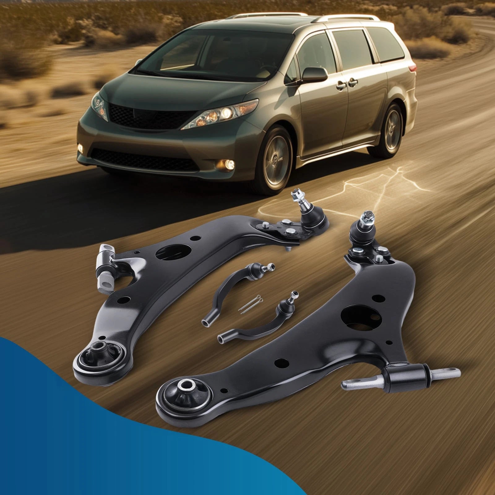 Front Lower Control Arm Kit w/ Ball Joints Tie Rods for Toyota Sienna (2004–2010)
