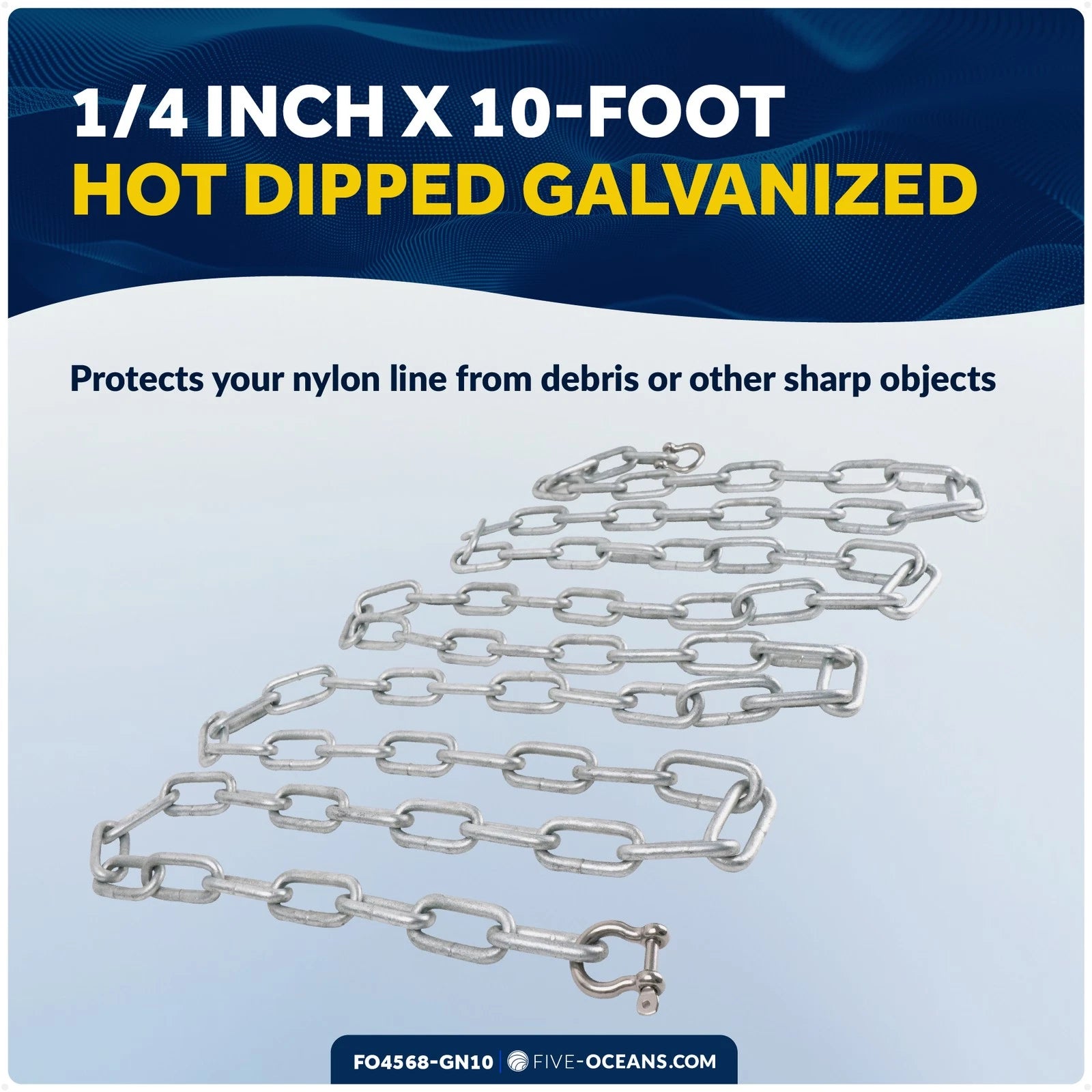 Boat Anchor Lead Chain 1/4" x 10' for Marine Use (Galvanized Steel)