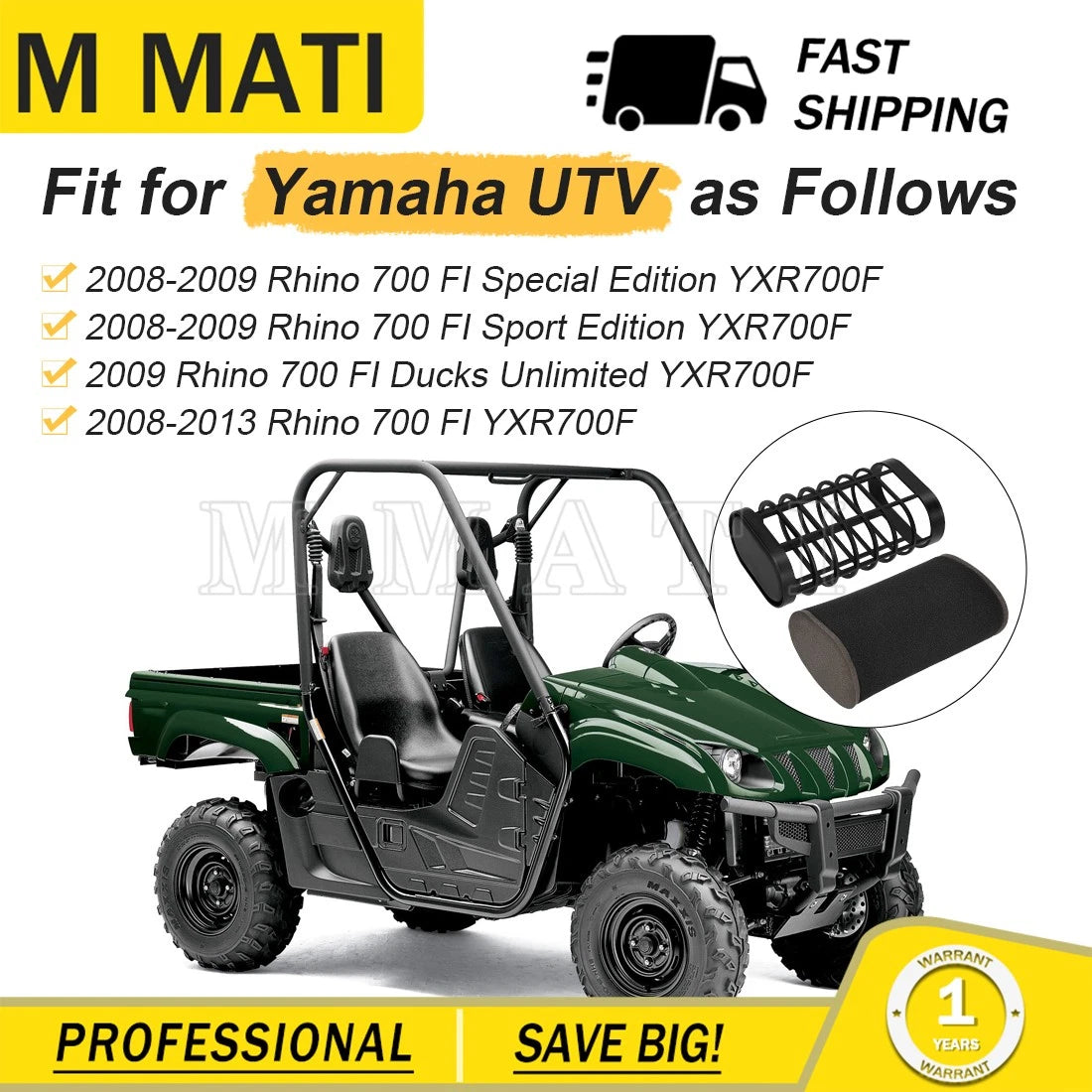 Air Filter w/ Cage Holder for Yamaha Rhino 700 YXR700F (2008–2013) 5B4-E4472-00-00
