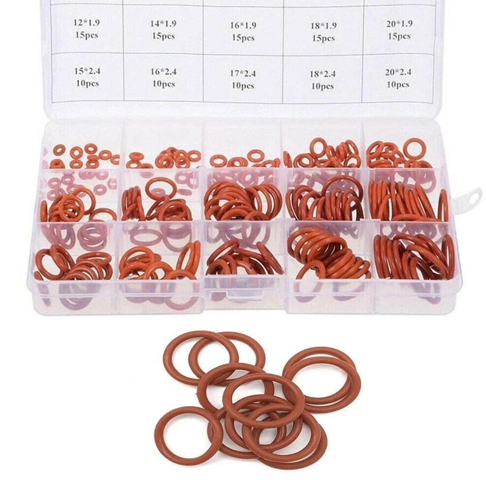 225pcs Red Silicone O Ring Assortment Kit for Sealing (Metric)