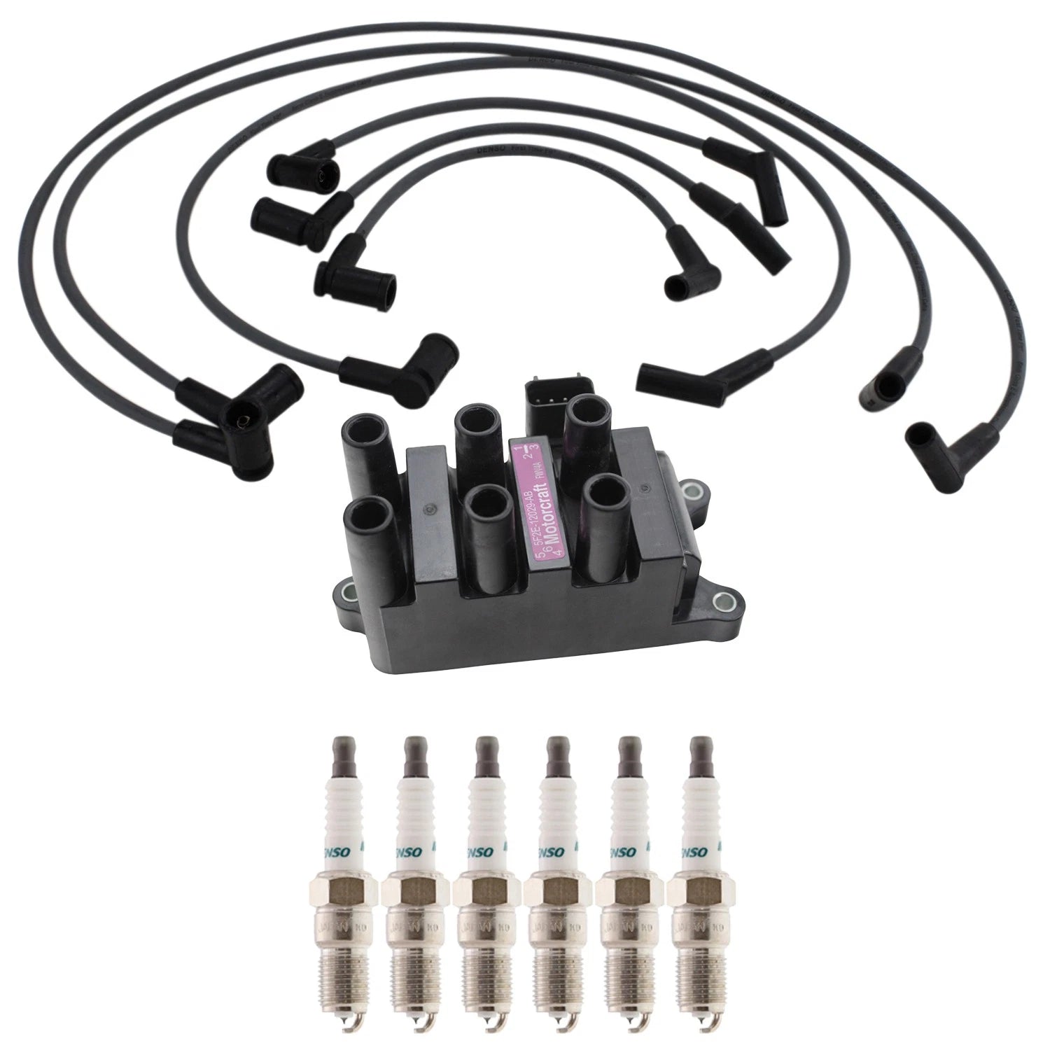 Ignition Coil & 6 Iridium Spark Plugs Wire Set for Mustang V6