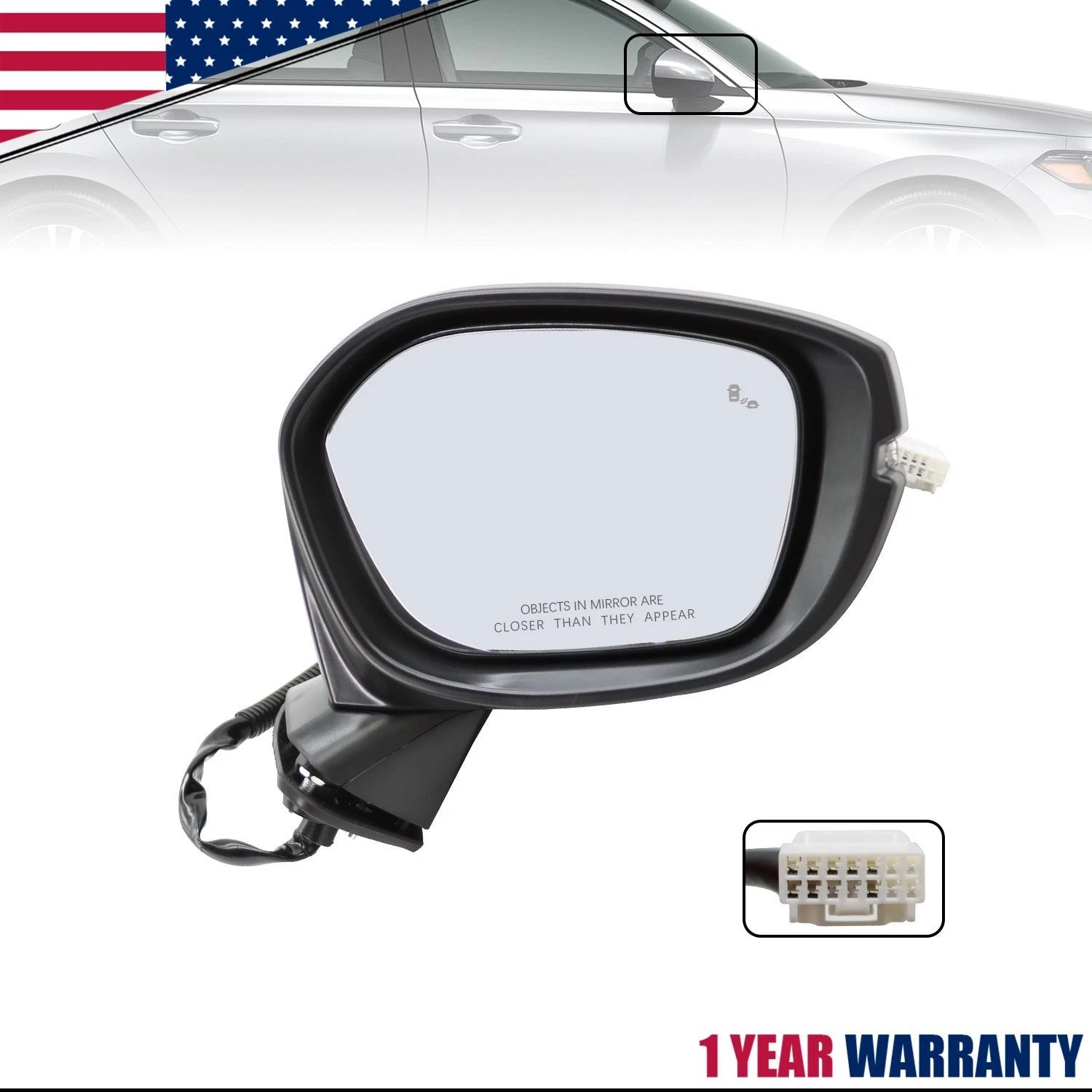 Power Heated Mirror for Honda Civic (2022–2024) Right Passenger Side BSM Signal