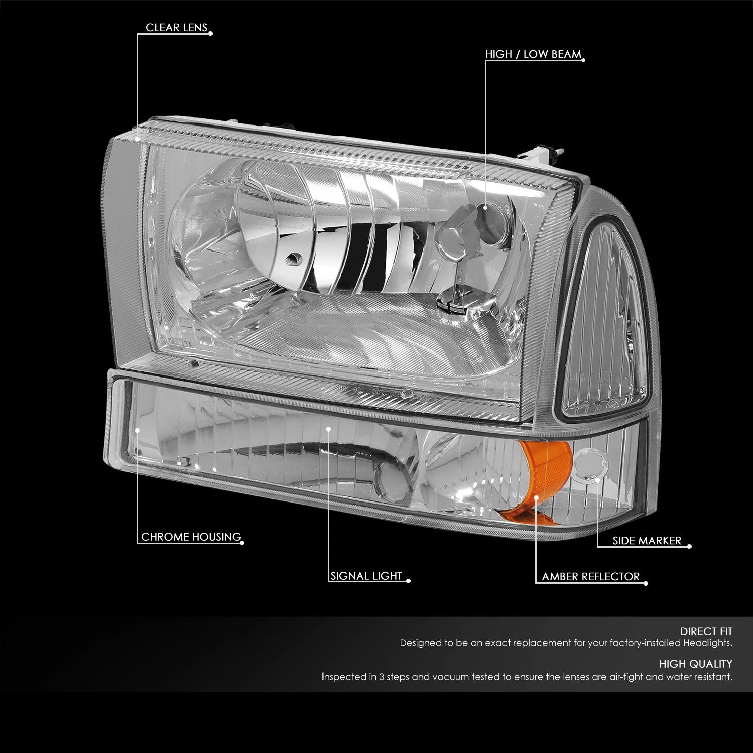 Chrome Headlight & Amber Corner Bumper Light for Super Duty (1999–Present)