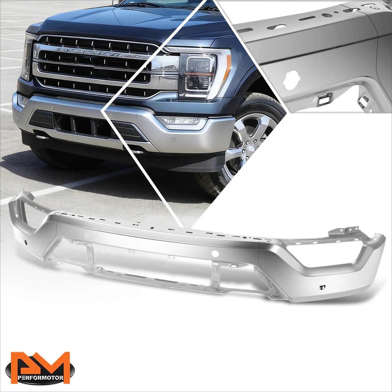 Front Bumper Face Bar for Ford F-150 (2021–2023) w/Park Sensor & Fog Light Holes Chrome