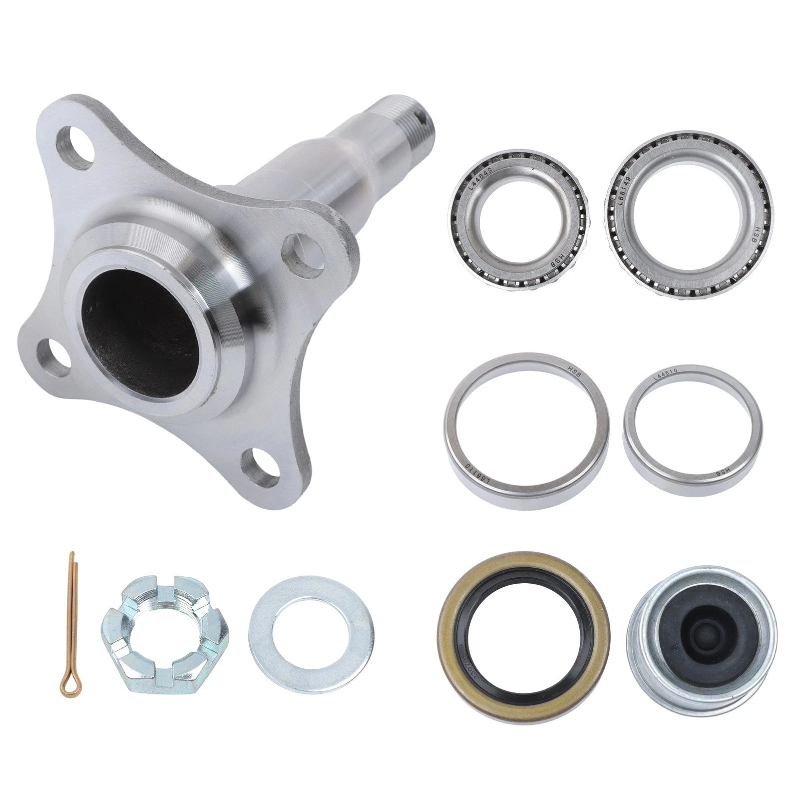 Weld-On Round Spindle with Brake Flange and Trailer Bearing Kit for Trailers 