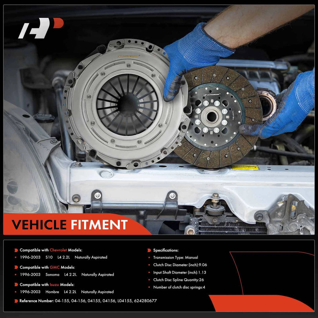 Clutch Kit with Slave Cylinder for Chevy S10 GMC Isuzu L4 2.2L (1994–2004)