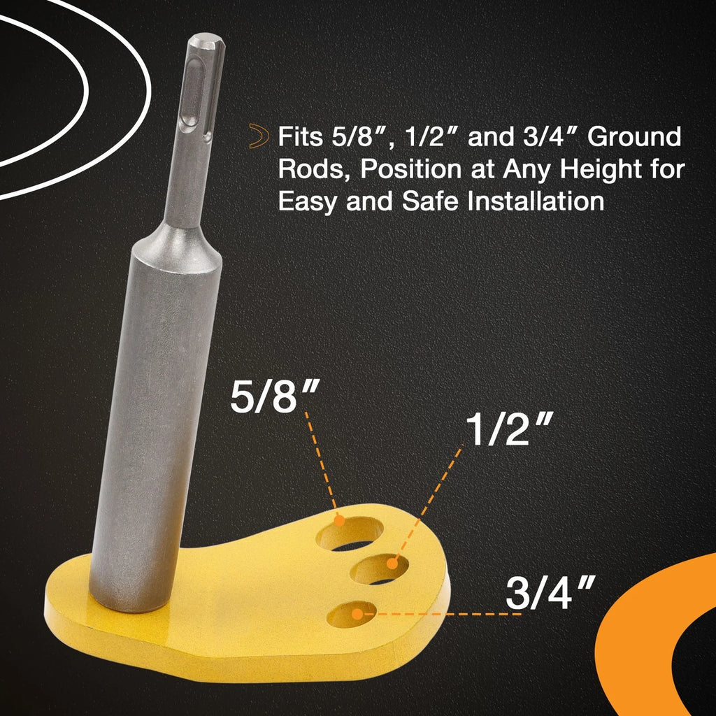 Ground Rod Driver with Adapter Bits for 5/8, 1/2, 3/4 In Rods