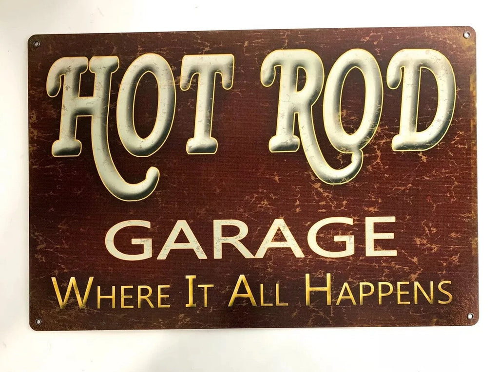 Vintage Metal Garage Sign 18x12 Hot Rod for Large Wall Decor (1950–1990)