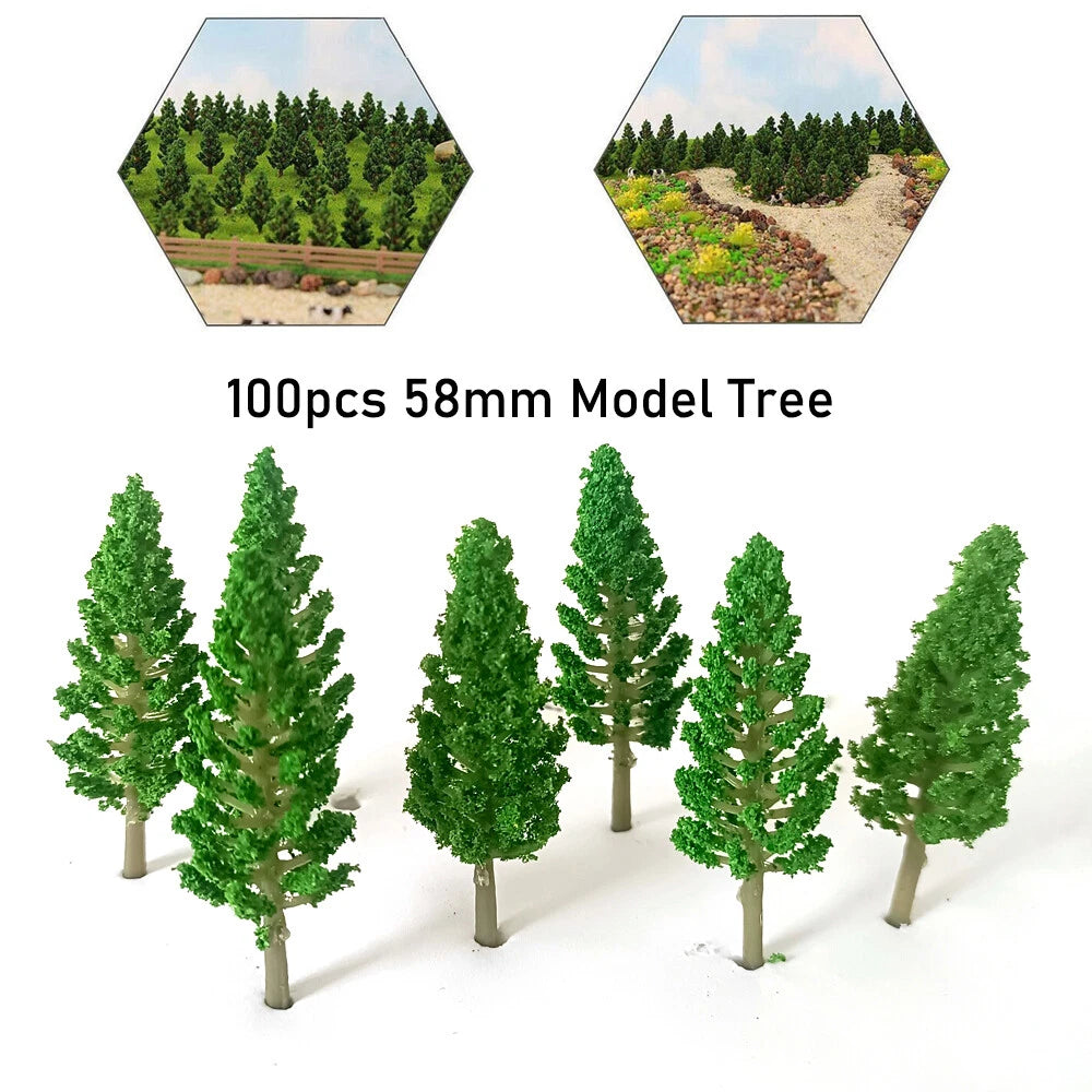 100pc Mini Pine Trees for Train Railroad Diorama Scenery